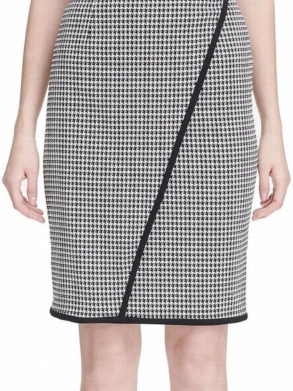 Calvin Klein Houndstooth Pencil Skirt Women Size 8P Black & White Contrast Trim